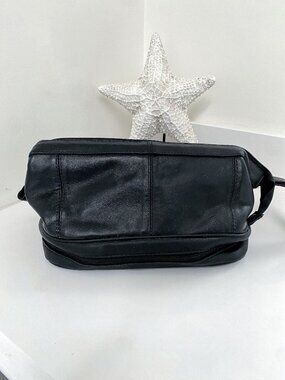 Black Leather Toiletry Bag Travel Kit Organizer